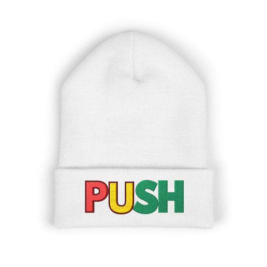 PUSH Embroidered Beanie – Classic Cuffed Winter Hat