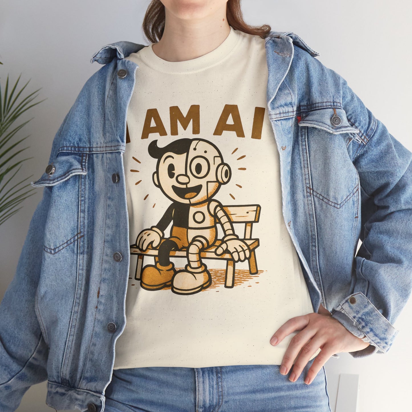 I AM AI Graphic Tee – Retro Robot Design, Unisex Heavy Cotton Shirt