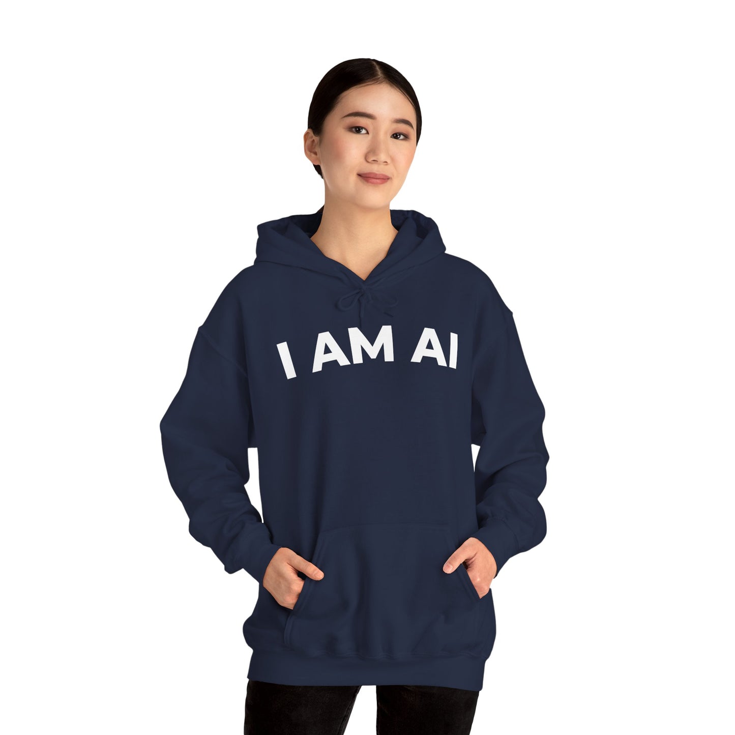 I AM AI Hoodie – Retro Robot Style, Unisex Heavy Blend Sweatshirt