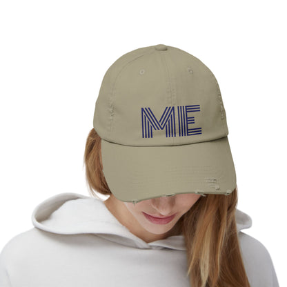 Unisex Distressed Cap – Minimalist “ME” Statement Hat