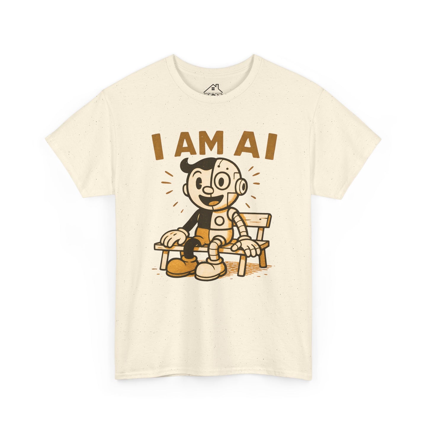 I AM AI Graphic Tee – Retro Robot Design, Unisex Heavy Cotton Shirt