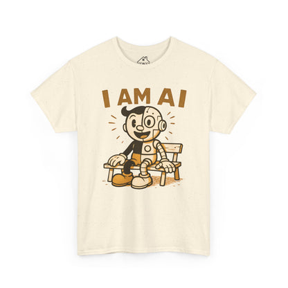I AM AI Graphic Tee – Retro Robot Design, Unisex Heavy Cotton Shirt