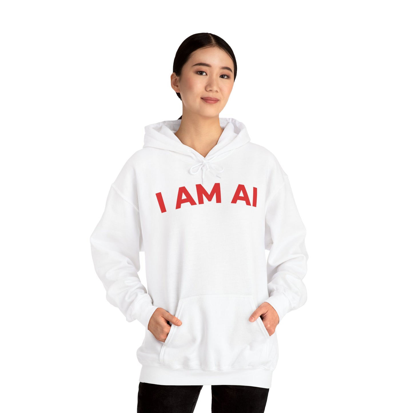I AM AI Hoodie – Retro Robot Style, Unisex Heavy Blend Sweatshirt