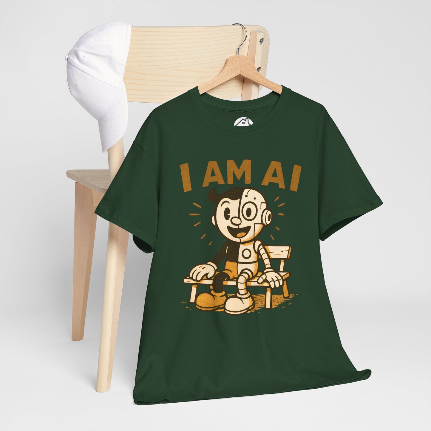 I AM AI Graphic Tee – Retro Robot Design, Unisex Heavy Cotton Shirt