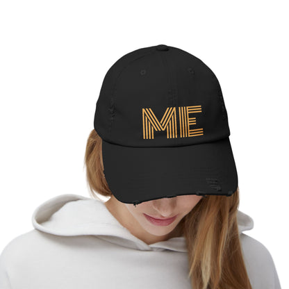 Unisex Distressed Cap – Minimalist “ME” Statement Hat
