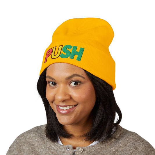 PUSH Embroidered Beanie – Classic Cuffed Winter Hat