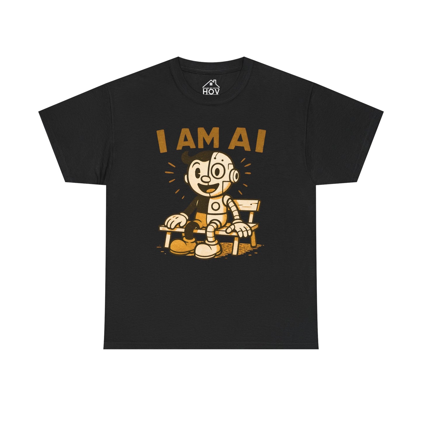 I AM AI Graphic Tee – Retro Robot Design, Unisex Heavy Cotton Shirt