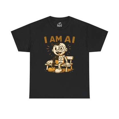 I AM AI Graphic Tee – Retro Robot Design, Unisex Heavy Cotton Shirt