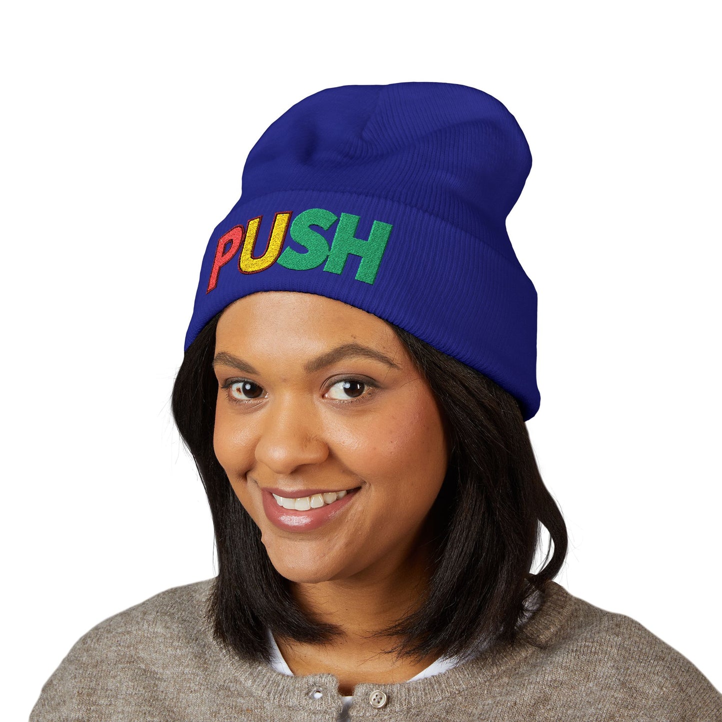 PUSH Embroidered Beanie – Classic Cuffed Winter Hat