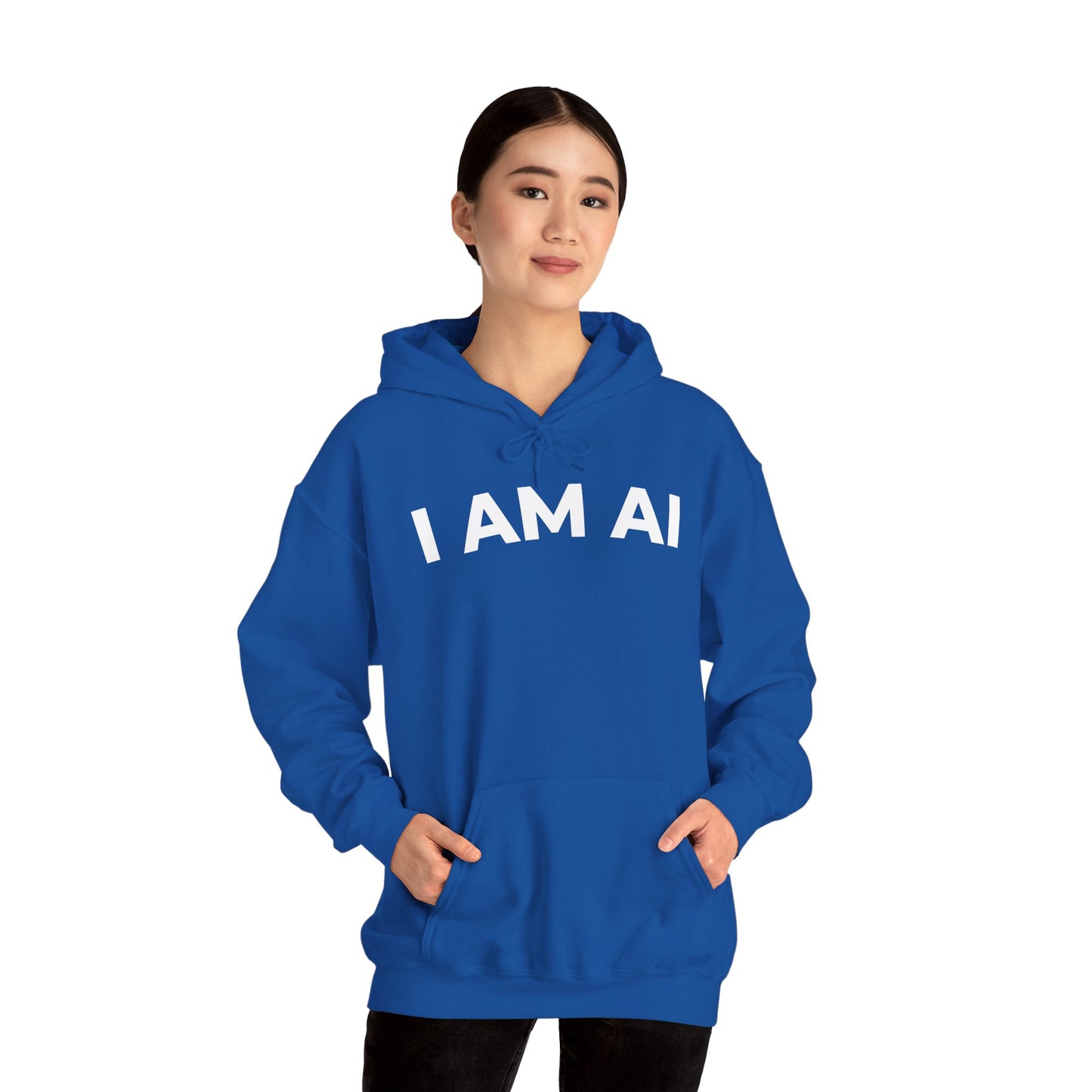 I AM AI Hoodie – Retro Robot Style, Unisex Heavy Blend Sweatshirt