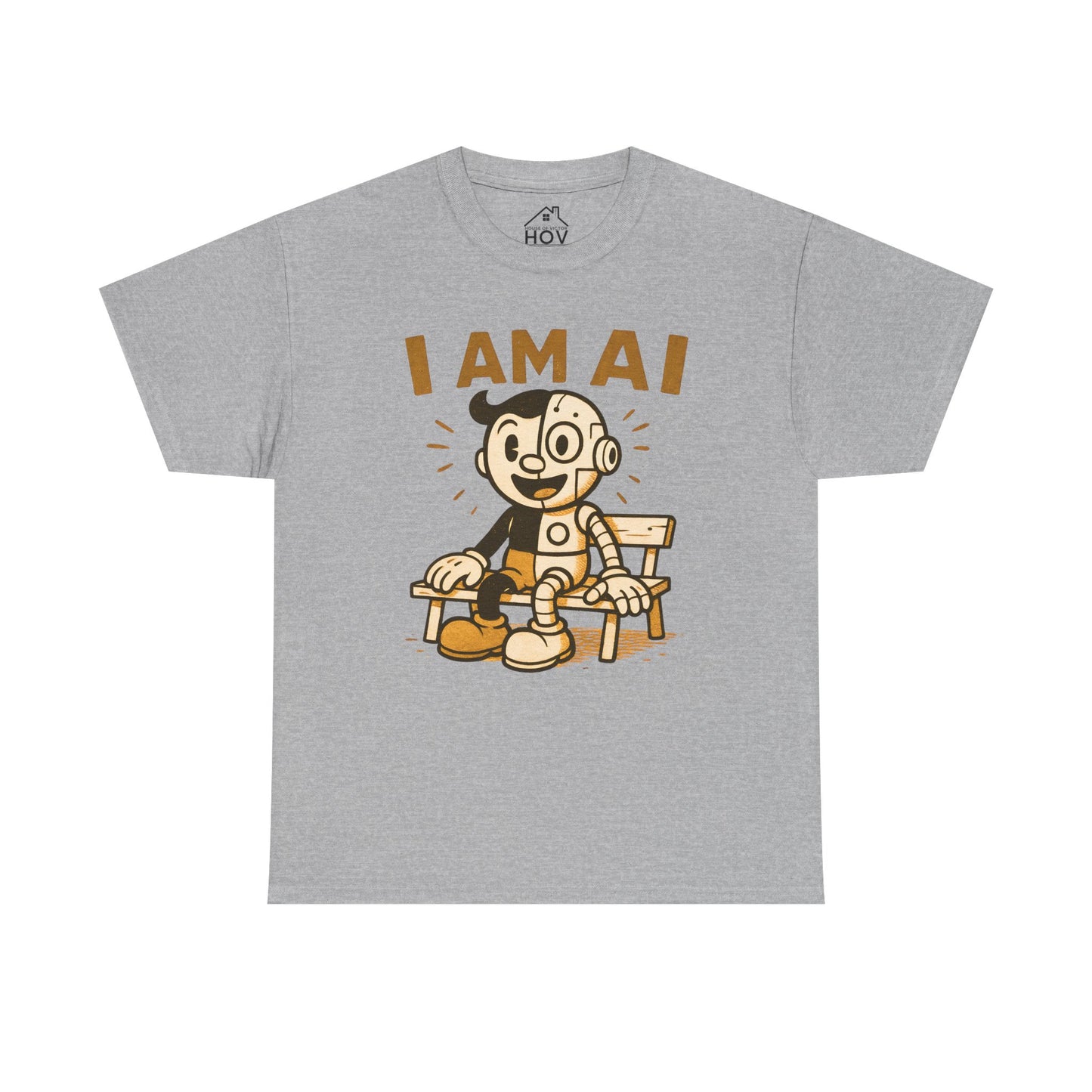 I AM AI Graphic Tee – Retro Robot Design, Unisex Heavy Cotton Shirt