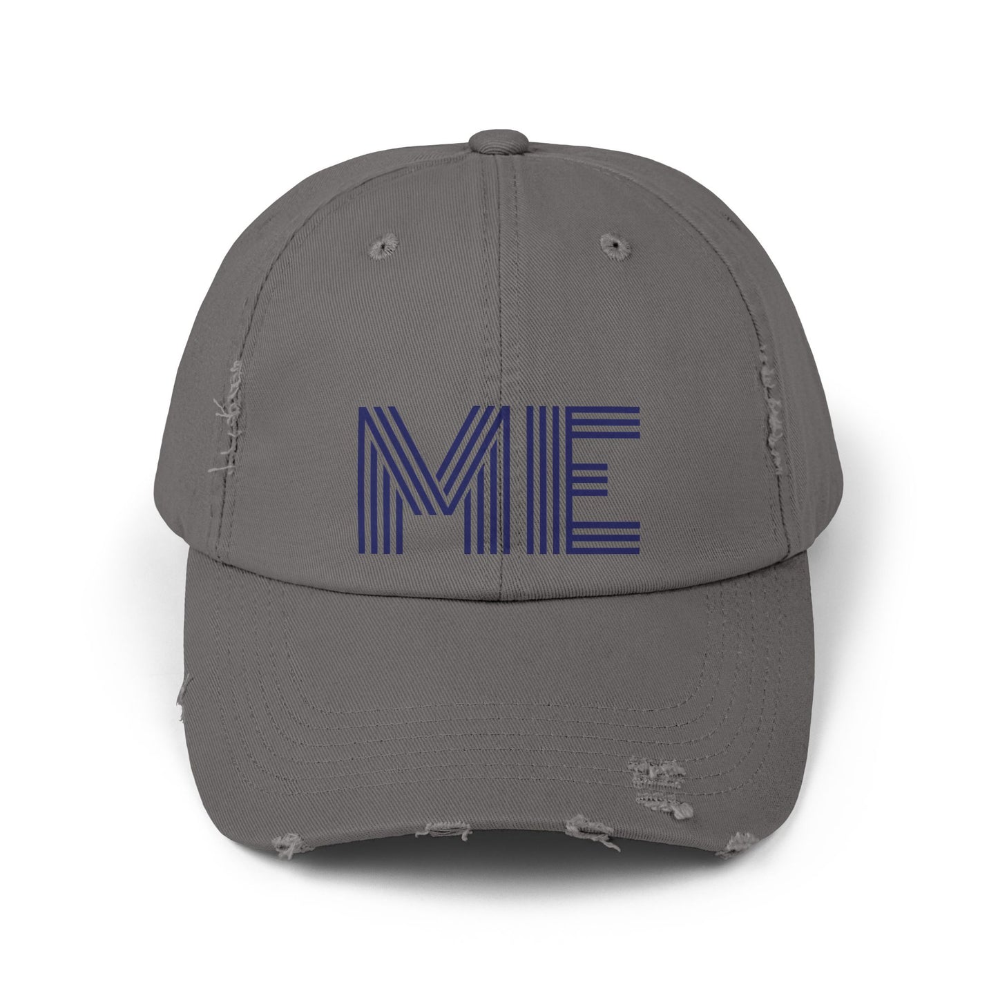 Unisex Distressed Cap – Minimalist “ME” Statement Hat