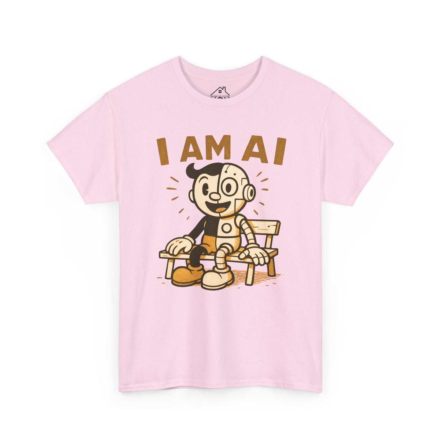 I AM AI Graphic Tee – Retro Robot Design, Unisex Heavy Cotton Shirt