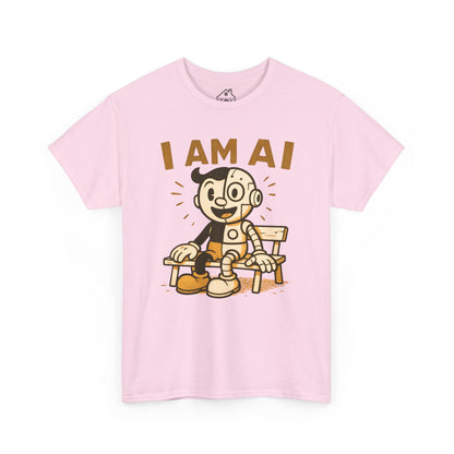 I AM AI Graphic Tee – Retro Robot Design, Unisex Heavy Cotton Shirt