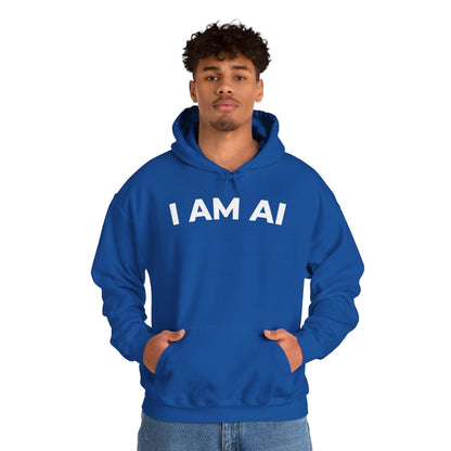 I AM AI Hoodie – Retro Robot Style, Unisex Heavy Blend Sweatshirt