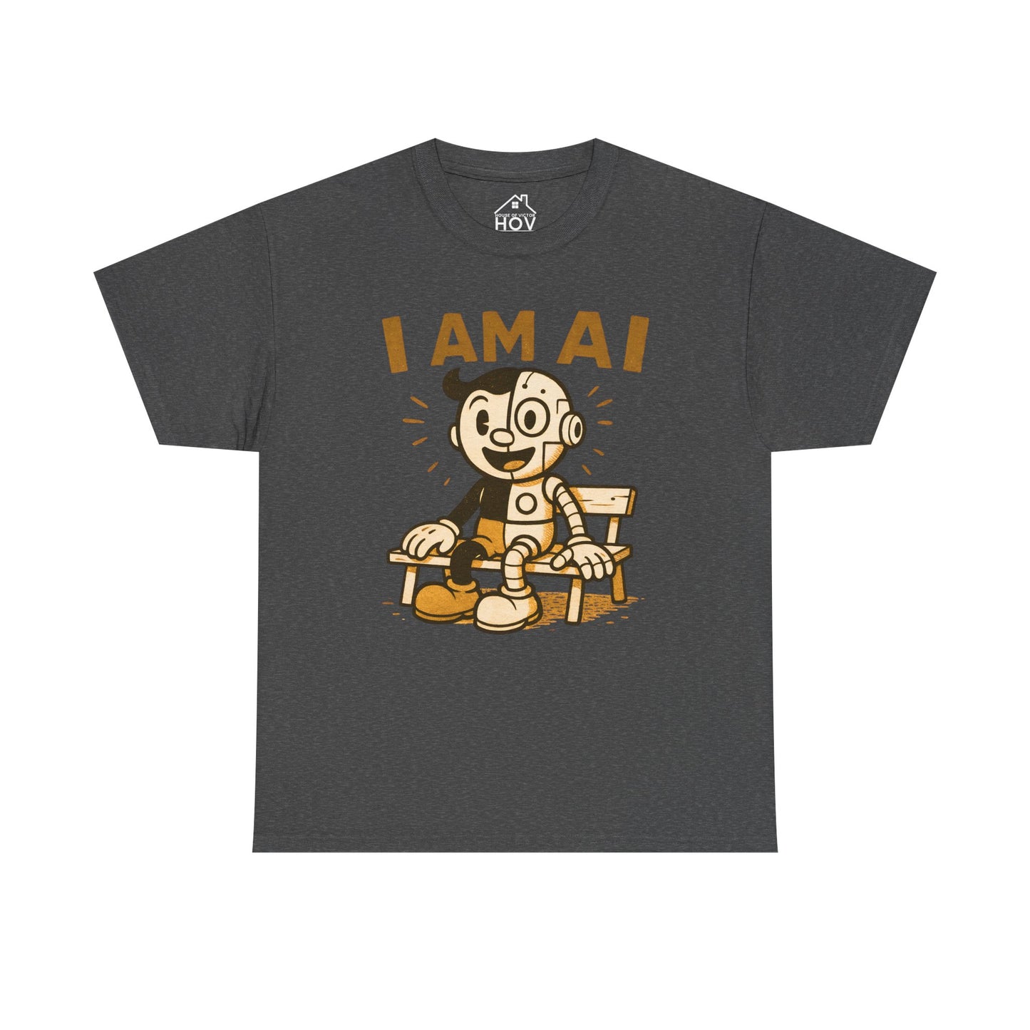 I AM AI Graphic Tee – Retro Robot Design, Unisex Heavy Cotton Shirt