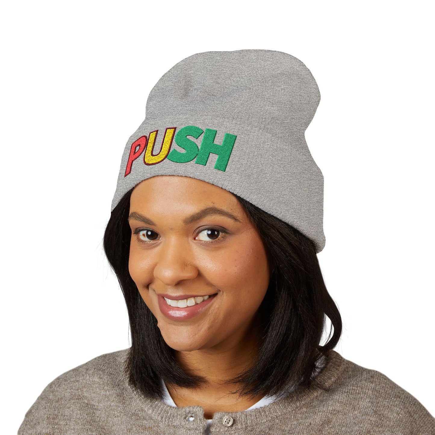 PUSH Embroidered Beanie – Classic Cuffed Winter Hat