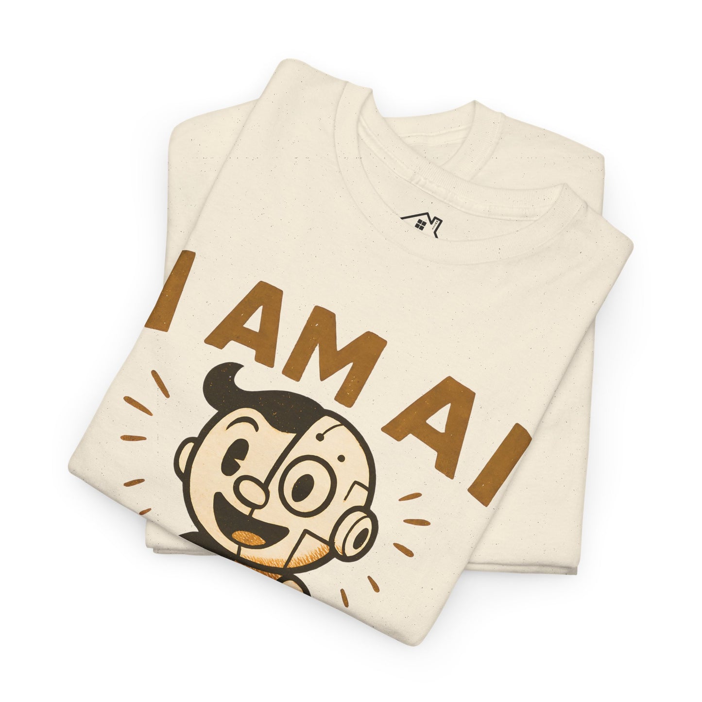 I AM AI Graphic Tee – Retro Robot Design, Unisex Heavy Cotton Shirt