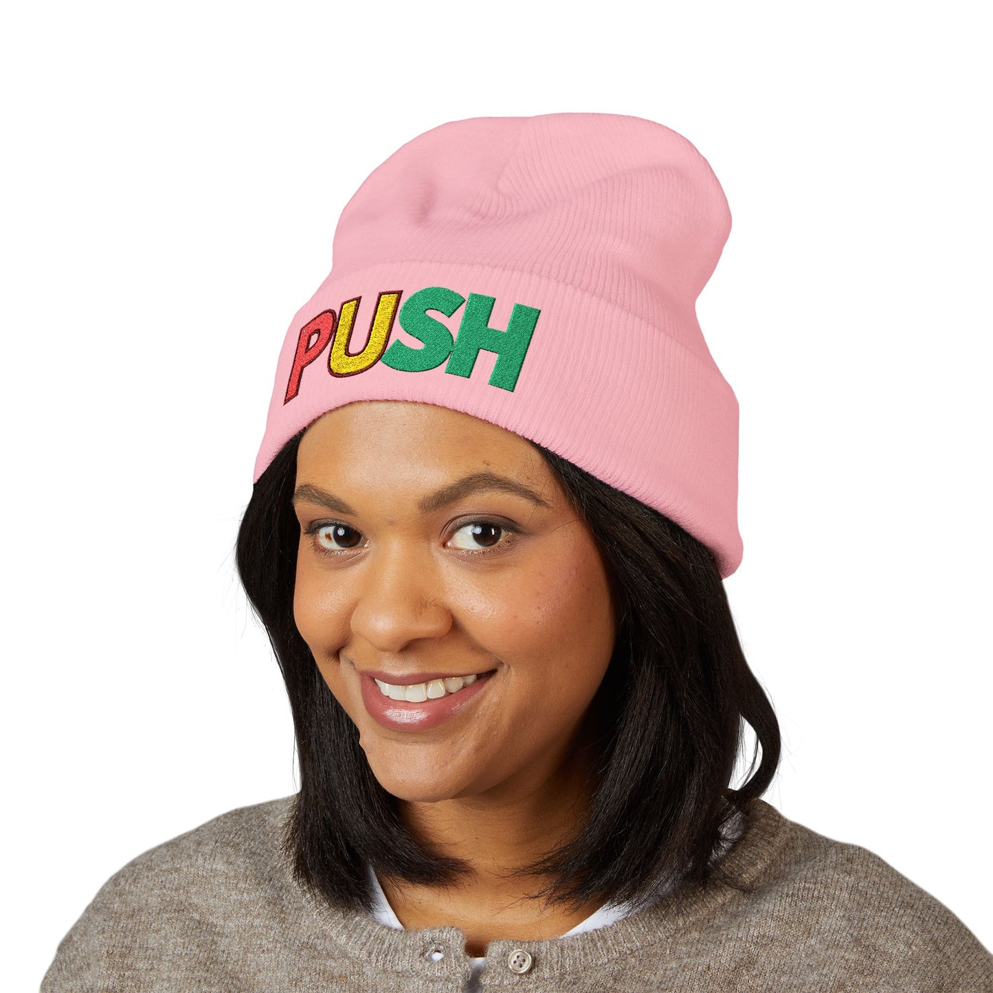 PUSH Embroidered Beanie – Classic Cuffed Winter Hat