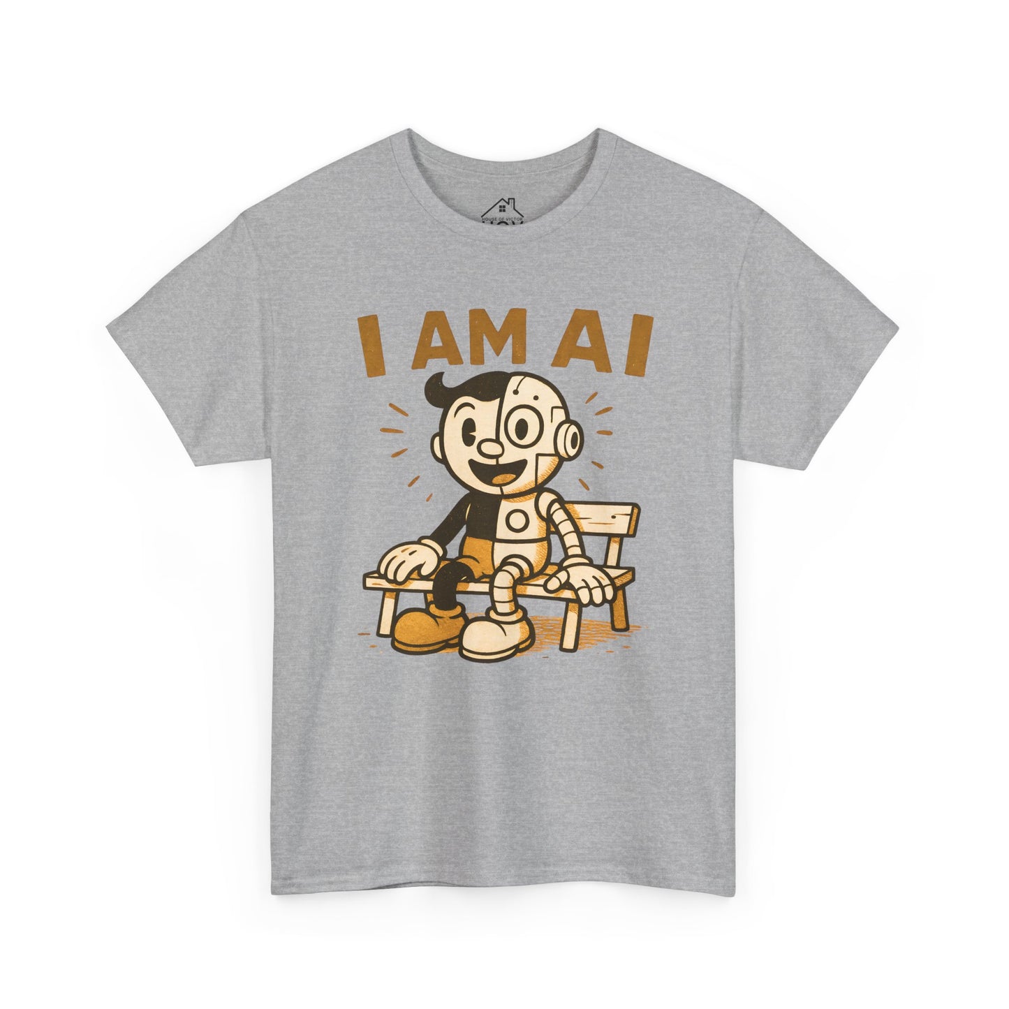 I AM AI Graphic Tee – Retro Robot Design, Unisex Heavy Cotton Shirt