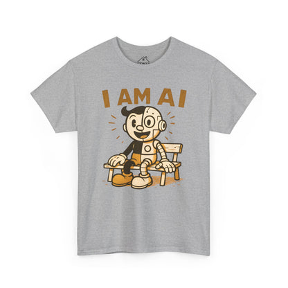 I AM AI Graphic Tee – Retro Robot Design, Unisex Heavy Cotton Shirt