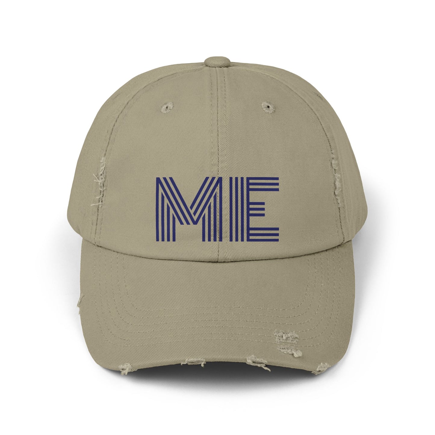Unisex Distressed Cap – Minimalist “ME” Statement Hat