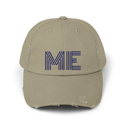 Unisex Distressed Cap – Minimalist “ME” Statement Hat