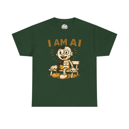 I AM AI Graphic Tee – Retro Robot Design, Unisex Heavy Cotton Shirt