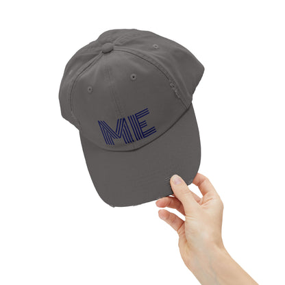 Unisex Distressed Cap – Minimalist “ME” Statement Hat