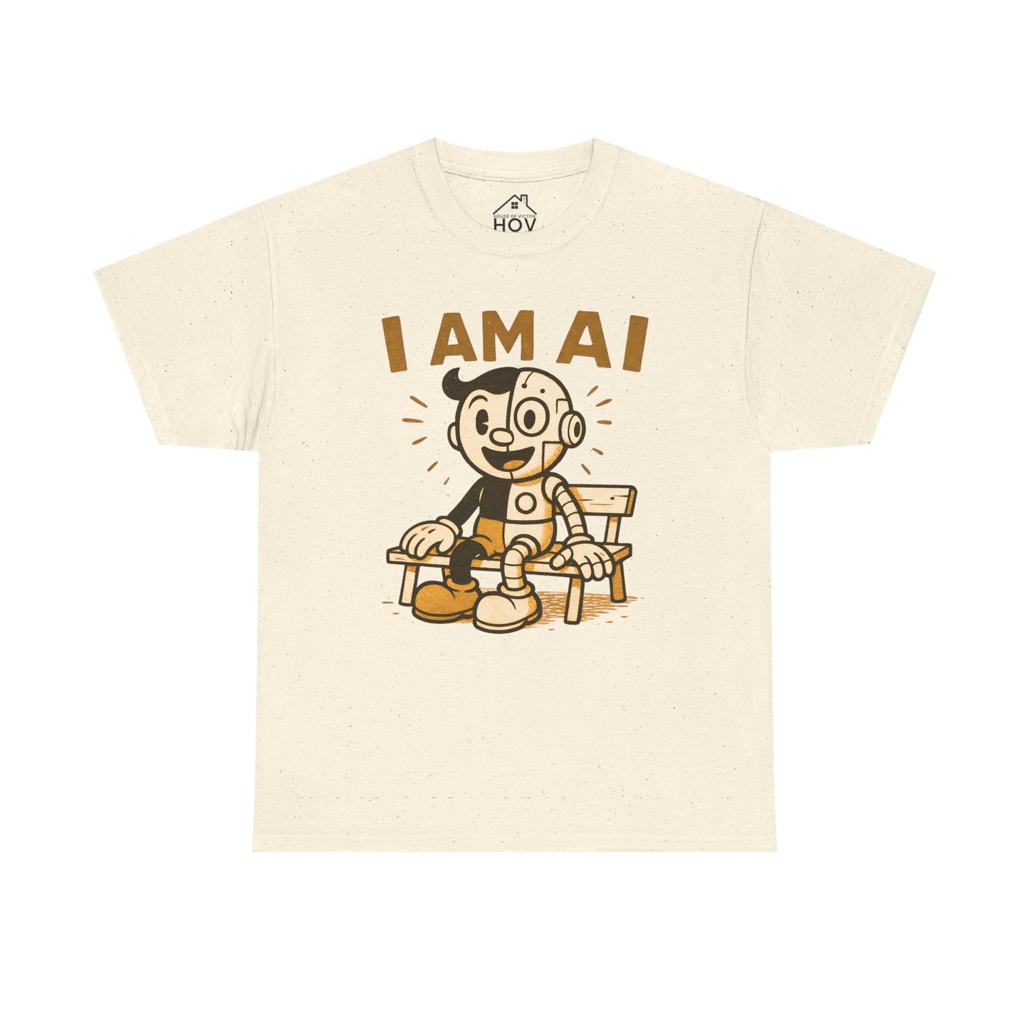I AM AI Graphic Tee – Retro Robot Design, Unisex Heavy Cotton Shirt