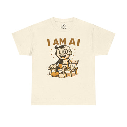 I AM AI Graphic Tee – Retro Robot Design, Unisex Heavy Cotton Shirt