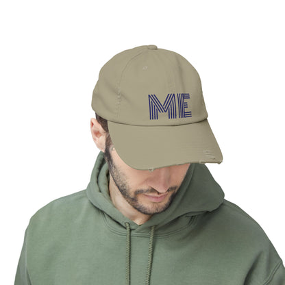 Unisex Distressed Cap – Minimalist “ME” Statement Hat