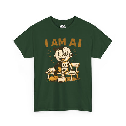 I AM AI Graphic Tee – Retro Robot Design, Unisex Heavy Cotton Shirt