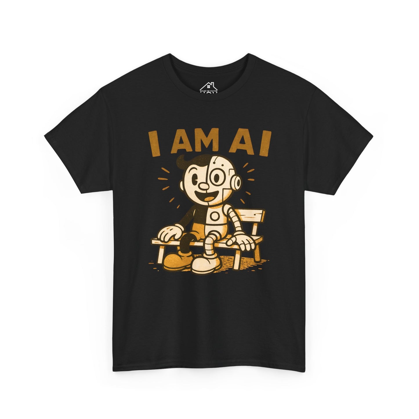 I AM AI Graphic Tee – Retro Robot Design, Unisex Heavy Cotton Shirt