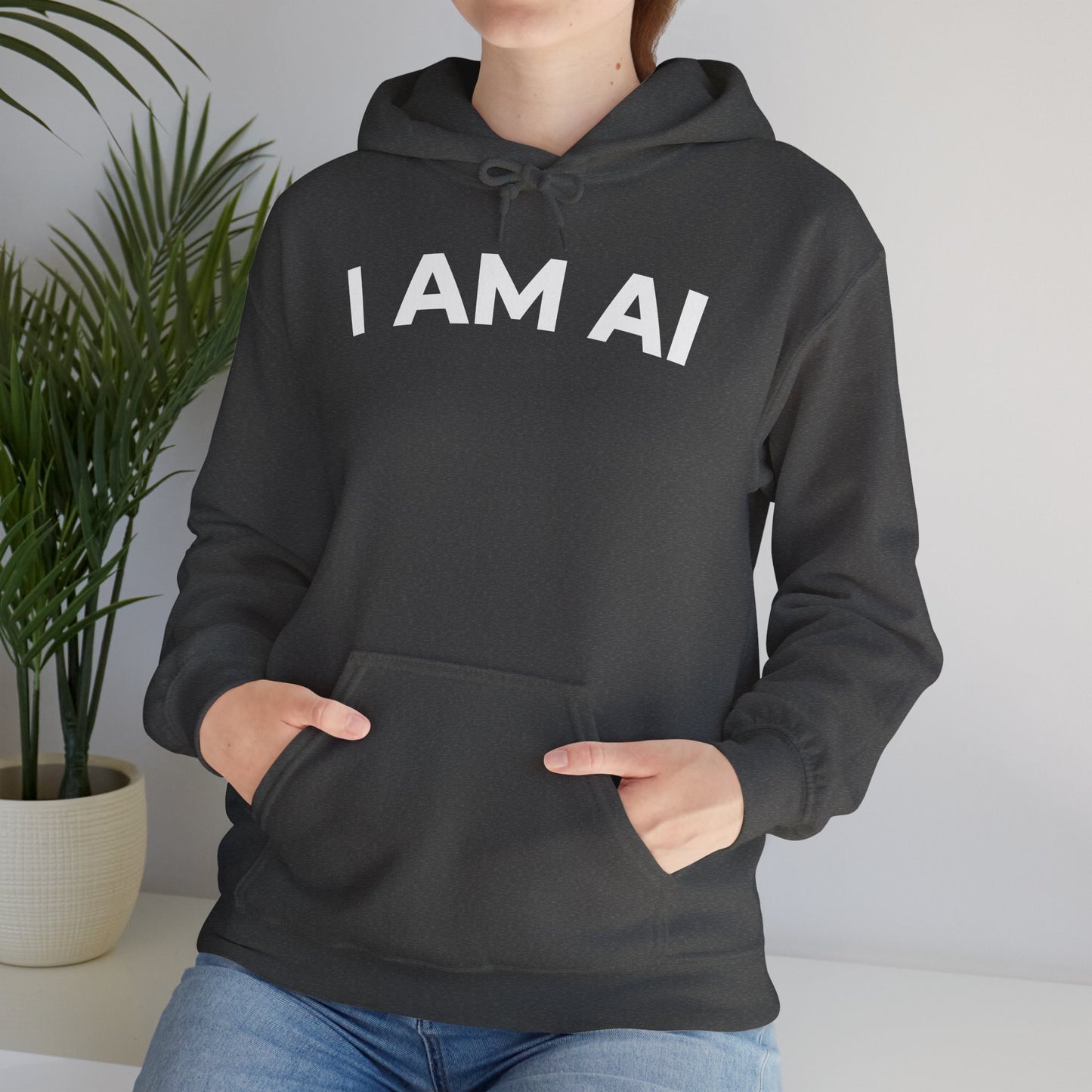 I AM AI Hoodie – Retro Robot Style, Unisex Heavy Blend Sweatshirt
