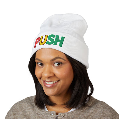 PUSH Embroidered Beanie – Classic Cuffed Winter Hat