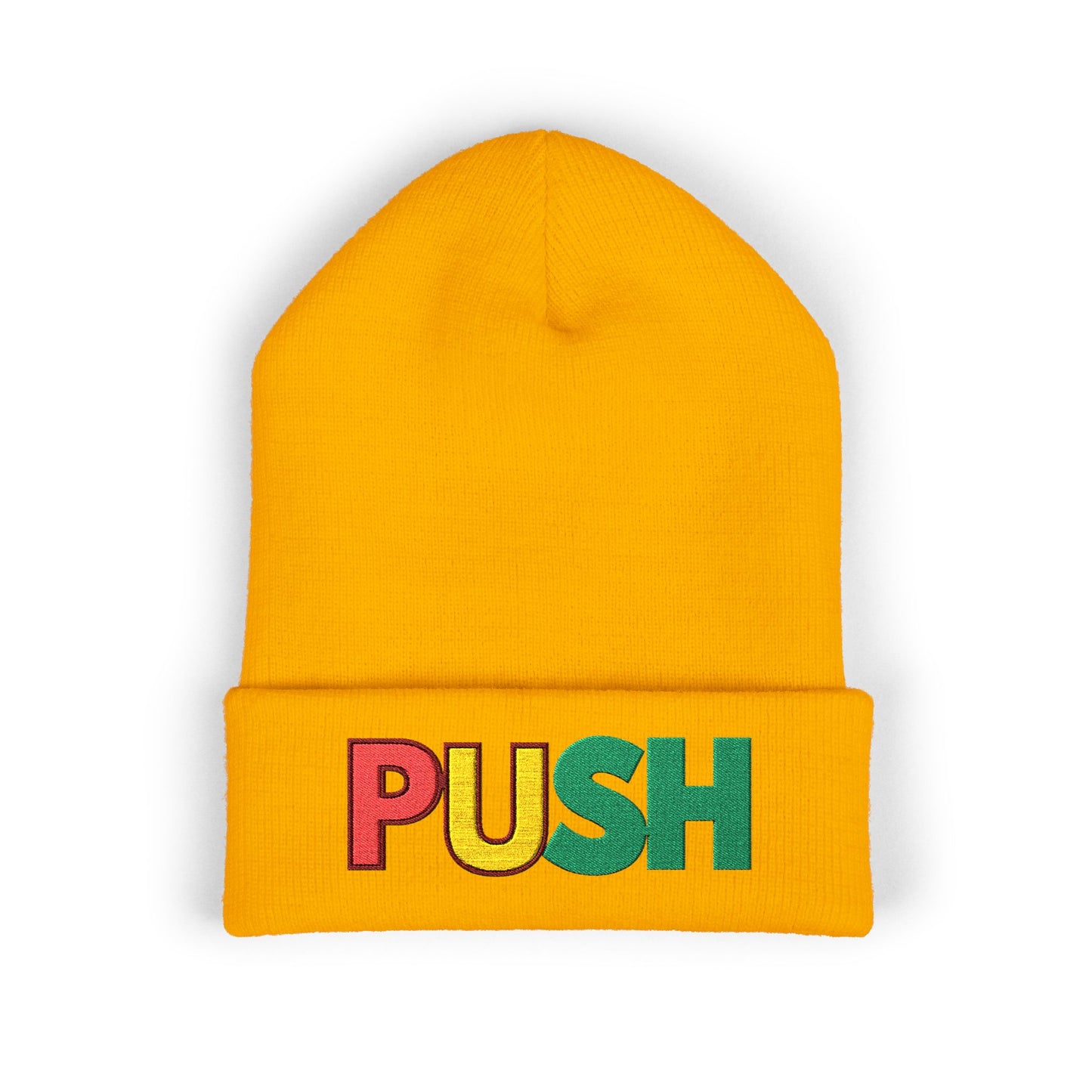 PUSH Embroidered Beanie – Classic Cuffed Winter Hat