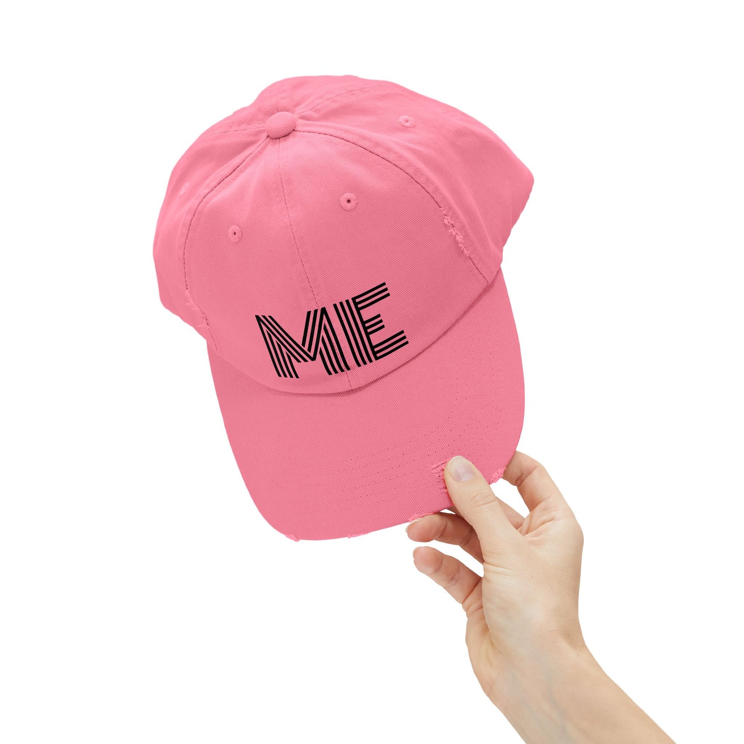 Unisex Distressed Cap – Minimalist “ME” Statement Hat