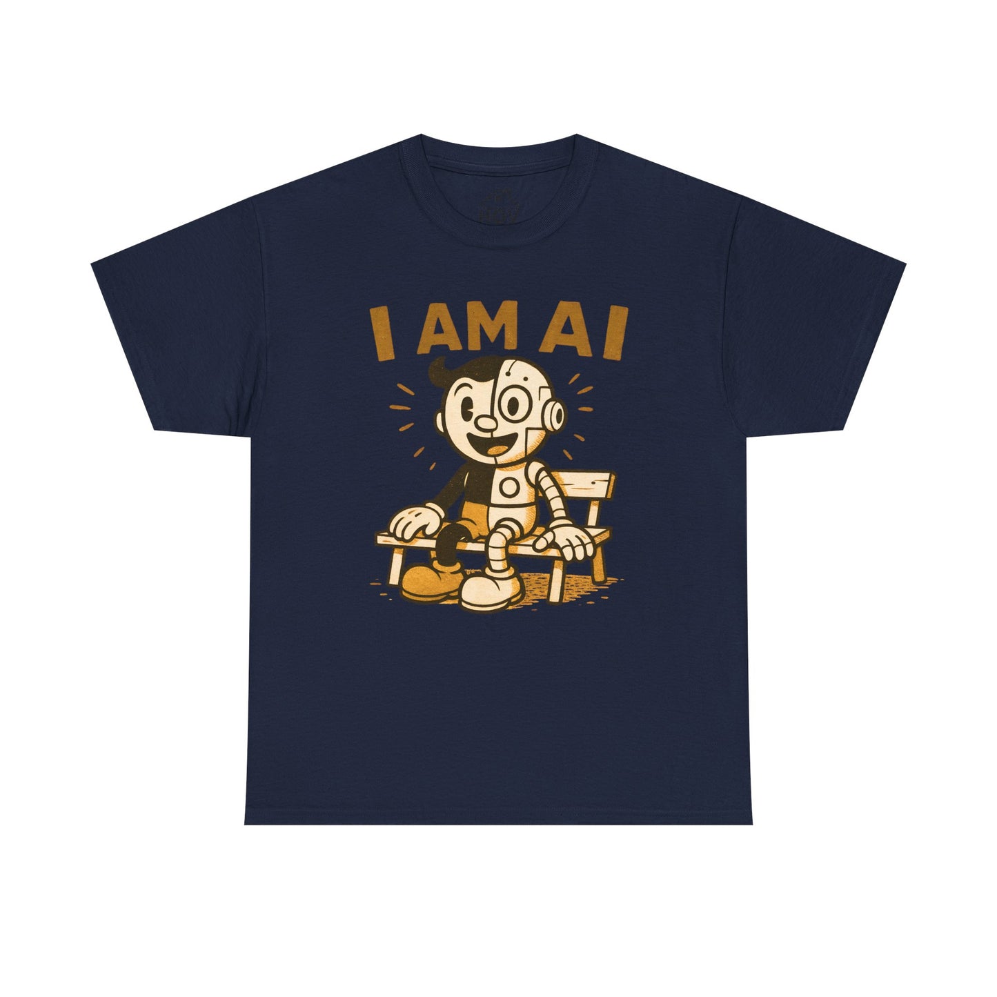 I AM AI Graphic Tee – Retro Robot Design, Unisex Heavy Cotton Shirt