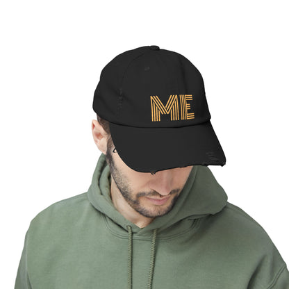 Unisex Distressed Cap – Minimalist “ME” Statement Hat