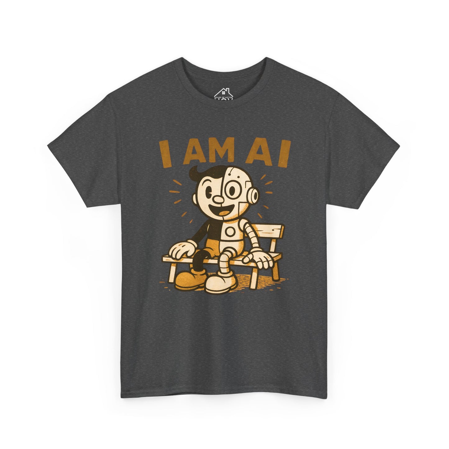 I AM AI Graphic Tee – Retro Robot Design, Unisex Heavy Cotton Shirt