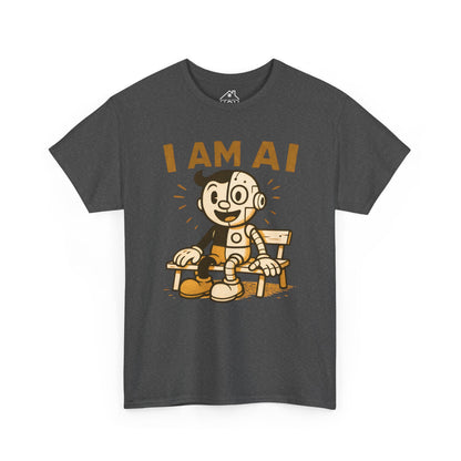 I AM AI Graphic Tee – Retro Robot Design, Unisex Heavy Cotton Shirt