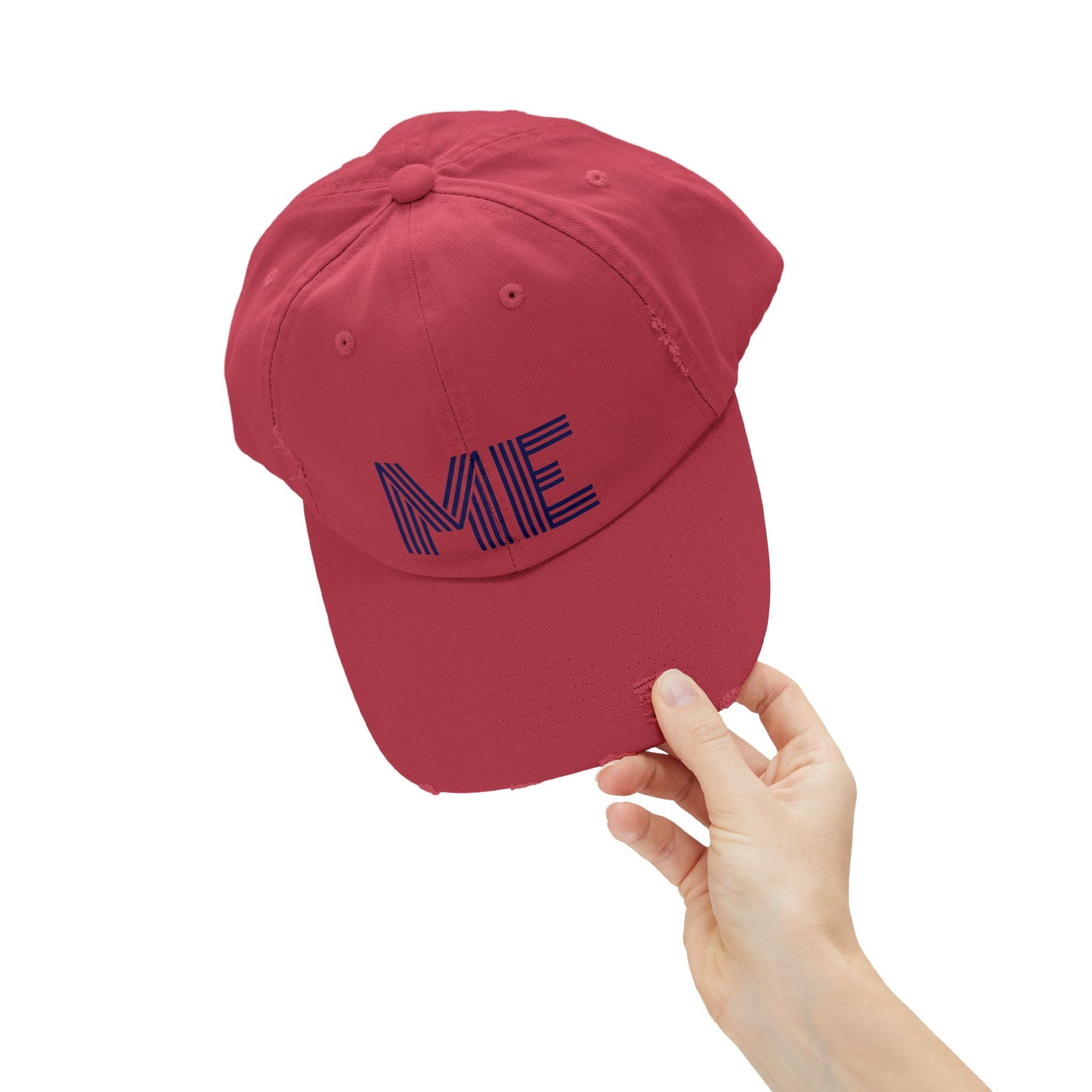 Unisex Distressed Cap – Minimalist “ME” Statement Hat