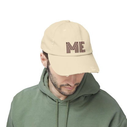 Unisex Distressed Cap – Minimalist “ME” Statement Hat