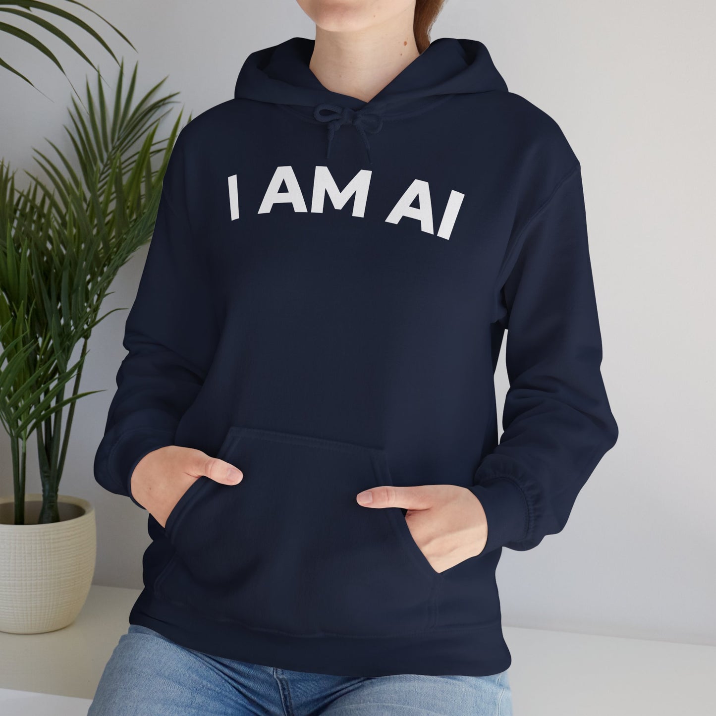 I AM AI Hoodie – Retro Robot Style, Unisex Heavy Blend Sweatshirt