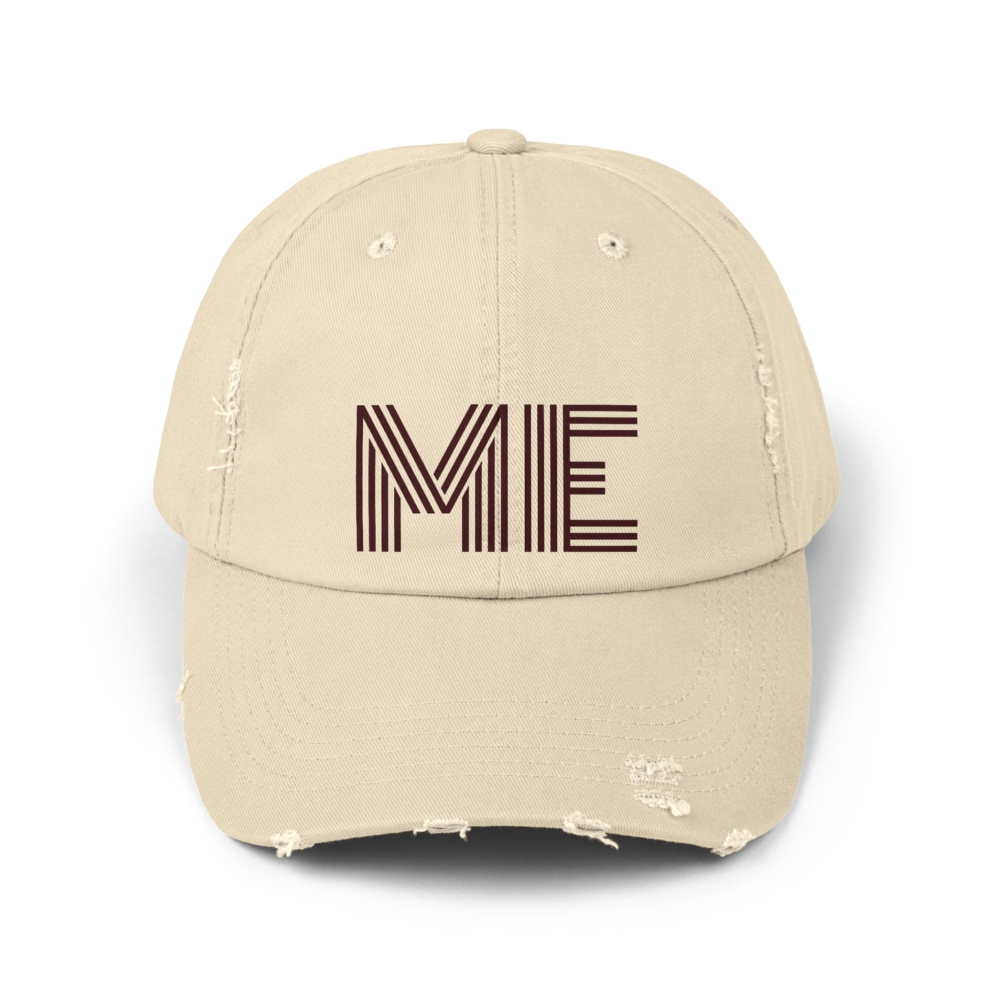 Unisex Distressed Cap – Minimalist “ME” Statement Hat