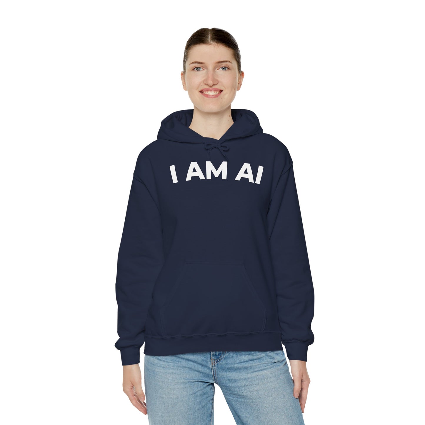 I AM AI Hoodie – Retro Robot Style, Unisex Heavy Blend Sweatshirt