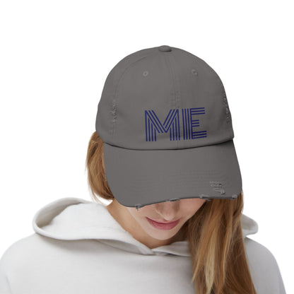 Unisex Distressed Cap – Minimalist “ME” Statement Hat