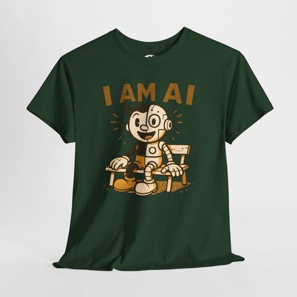 I AM AI Graphic Tee – Retro Robot Design, Unisex Heavy Cotton Shirt