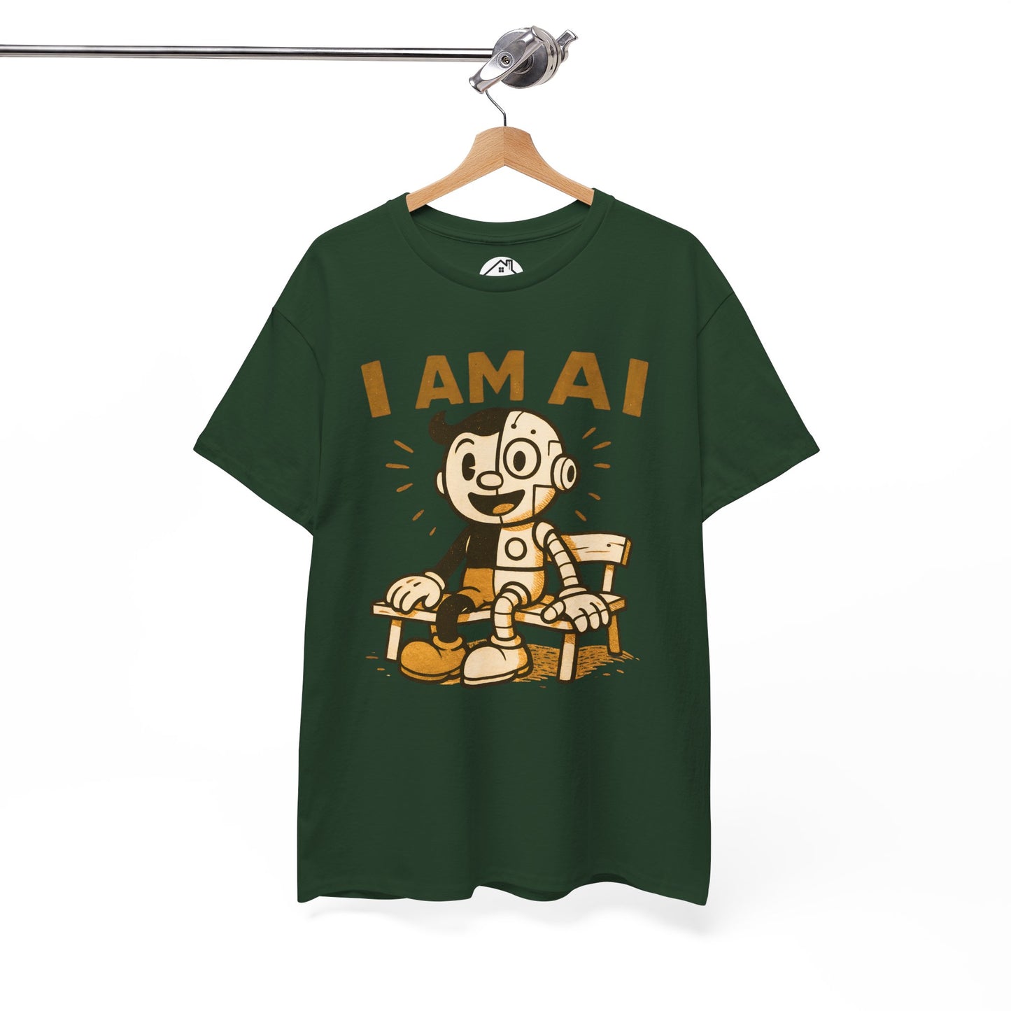 I AM AI Graphic Tee – Retro Robot Design, Unisex Heavy Cotton Shirt